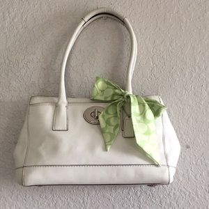 Coach white leather shoulder tote